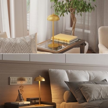 JONEMO 2 Pack Cordless Table Lamp, 5000mAh Portable Rechargeable Table Lamp, 3 Color Modes Stepless Dimming Table Light with Memory Function, for Dinner, Patio, Home, Restaurant.(Gold)