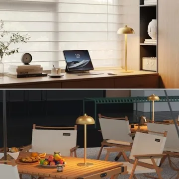 JONEMO 2 Pack Cordless Table Lamp, 5000mAh Portable Rechargeable Table Lamp, 3 Color Modes Stepless Dimming Table Light with Memory Function, for Dinner, Patio, Home, Restaurant.(Gold)