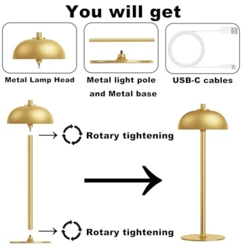 JONEMO 2 Pack Cordless Table Lamp, 5000mAh Portable Rechargeable Table Lamp, 3 Color Modes Stepless Dimming Table Light with Memory Function, for Dinner, Patio, Home, Restaurant.(Gold)