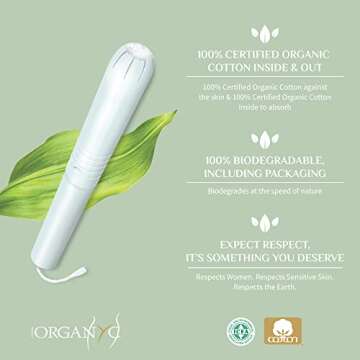 Organyc 100% Certified Organic Cotton Tampons, Cardboard Applicator, Free from Chlorine, Perfumes, Rayon and Chemicals, Regular, 16 Count
