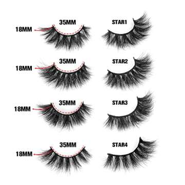 SY SHUYING 18mm Mink Lashes 3D Real Mink Eyelashes Cat Eye Fluffy Cross False Eyelashes Wispy Soft Reusable Luxury Volume 5D Fake Eyelashes (Star, 4 Pairs)