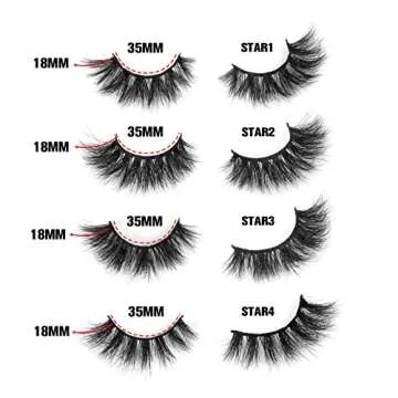 SY SHUYING 18mm Mink Lashes 3D Real Mink Eyelashes Cat Eye Fluffy Cross False Eyelashes Wispy Soft Reusable Luxury Volume 5D Fake Eyelashes (Star, 4 Pairs)