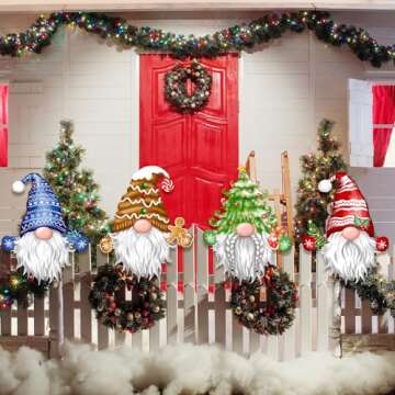 Christmas Gnome Fence Peeker Decorations Outdoor Christmas Peeking Garden Yard Decor Fence Ornament for Winter Christmas Holiday Patio Home (Xmas-Gnome)