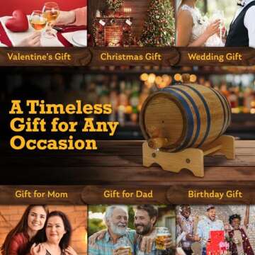 Red Head Barrels - 1 L Premium Distillery-Grade Oak Barrels for Aging Whiskey, Rum, and More, Ideal for Whiskey Barrel or Wine Barrel, American Charred Oak Barrel with 12-Page Cocktail Recipe Booklet