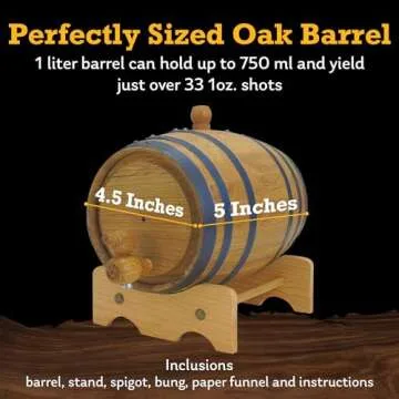 Red Head Barrels - 1 L Premium Distillery-Grade Oak Barrels for Aging Whiskey, Rum, and More, Ideal for Whiskey Barrel or Wine Barrel, American Charred Oak Barrel with 12-Page Cocktail Recipe Booklet