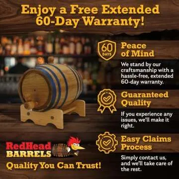 Red Head Barrels - 1 L Premium Distillery-Grade Oak Barrels for Aging Whiskey, Rum, and More, Ideal for Whiskey Barrel or Wine Barrel, American Charred Oak Barrel with 12-Page Cocktail Recipe Booklet