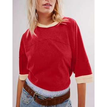 Stylish TERIVEEK Oversized Color Block Tee for Women