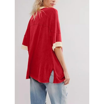 Stylish TERIVEEK Oversized Color Block Tee for Women