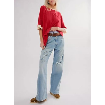 Stylish TERIVEEK Oversized Color Block Tee for Women