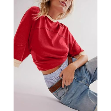 Stylish TERIVEEK Oversized Color Block Tee for Women