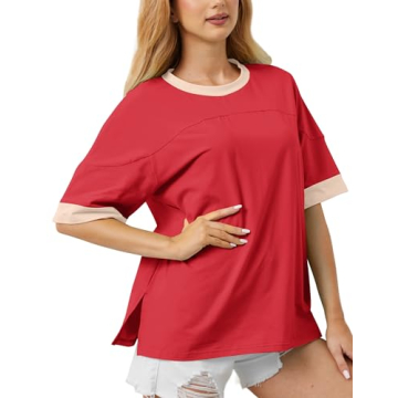 Stylish TERIVEEK Oversized Color Block Tee for Women