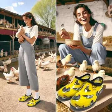 Kprm Flat Garden Shoes for Women Waterproof Slip-On Womens Rubber Rain Shoes Gardening Clogs with Comfort Insole (Chickens Yellow, 8)