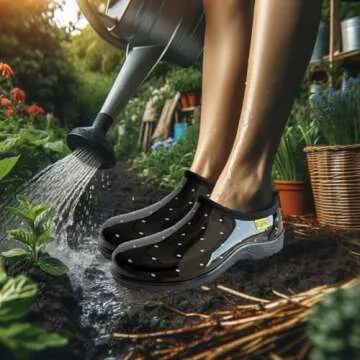 Kprm Flat Garden Shoes for Women Waterproof Slip-On Womens Rubber Rain Shoes Gardening Clogs with Comfort Insole (Chickens Yellow, 8)