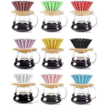 MOCOHANA Ceramic Coffee Dripper Pour Over Coffee Maker with Wood Stand Elegant Flower Shape V60 Filt...