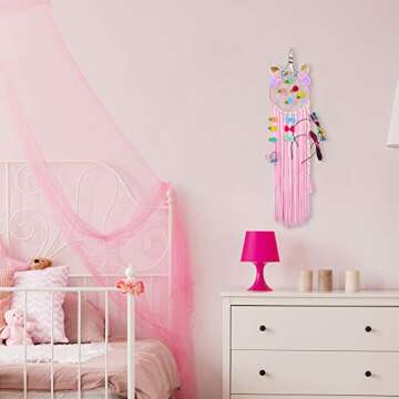 Ankuwa Beinou Hair Bow Holder Unicorn Headband Holder Hair Clips Organizer Metal Hoop Hairbow Hanger Alligater Clips Hair Accessories Storage Hair Barrettes Organizer (Hot Pink)