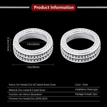 LECART for Honda Civic Accessories Bling AC Knob Cover Auto Interior Cute Glitter Metal Covers 10th Gen Civic 2016 2018 2018 2019 2020 2021