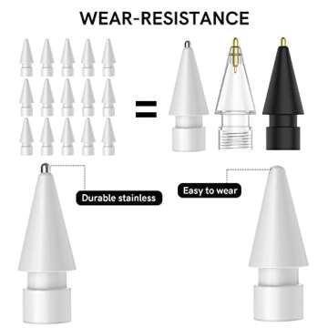 Delidigi 3 Pack Apple Pencil Tips Replacement Compatible with Apple Pencil 2nd 1st Gen, Apple Pencil Pro & USB-C, Wear-Resistant Fine Point Precise Control Pen Like Tips (Clear+Black+White)