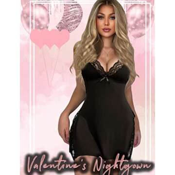 Avidlove Women's Sleepwear Sexy Chemise Nightgown Modal Sleepwear Full Slips Lace Babydoll Black M