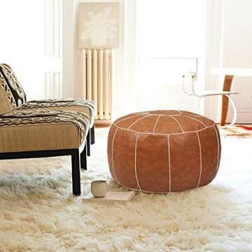 zefen Decorative Pouf Foot Stool Round Unstuffed Leather Ottoman Cushion Storage seat or for Resting...