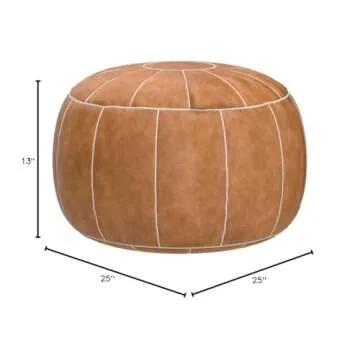 zefen Decorative Pouf Foot Stool Round Unstuffed Leather Ottoman Cushion Storage seat or for Resting Your Feet on, Floor Chair Foot Living Room Bedroom Kids Room and Wedding (Brown)