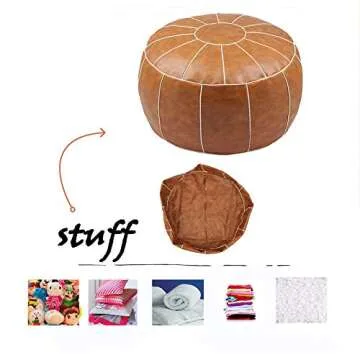 zefen Decorative Pouf Foot Stool Round Unstuffed Leather Ottoman Cushion Storage seat or for Resting Your Feet on, Floor Chair Foot Living Room Bedroom Kids Room and Wedding (Brown)
