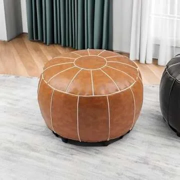 zefen Decorative Pouf Foot Stool Round Unstuffed Leather Ottoman Cushion Storage seat or for Resting Your Feet on, Floor Chair Foot Living Room Bedroom Kids Room and Wedding (Brown)