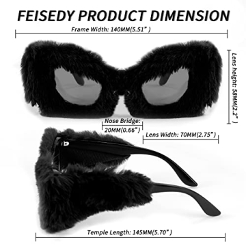 FEISEDY Plush Cat Eye Sunglasses - Fashionable UV400 Shades