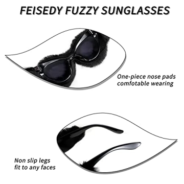 FEISEDY Plush Cat Eye Sunglasses - Fashionable UV400 Shades