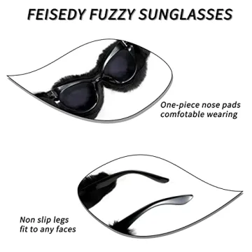 FEISEDY Plush Cat Eye Sunglasses - Fashionable UV400 Shades