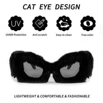 FEISEDY Plush Cat Eye Sunglasses - Fashionable UV400 Shades