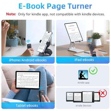 MILOUZ Remote Control Scrolling for Tiktok with Phone Stand,Page Turner for Kindle App E-Book,Bluetooth Camera Shutter Remote for iPhone, Android,iOS,iPad,Tablet (Deep Black)