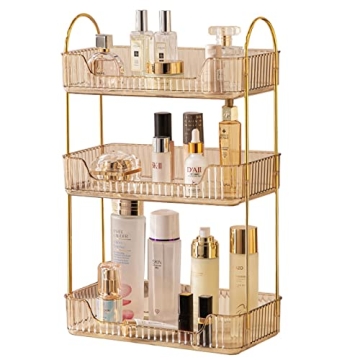 Elegant Shuang Qing Bathroom Counter Organizer - 3 Tier Gold Storage