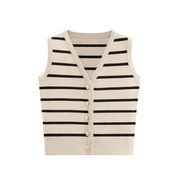 NALANISA Women's Trendy Summer Sweater Vests V Neck Sleeveless Button Up Knit Crop Tops