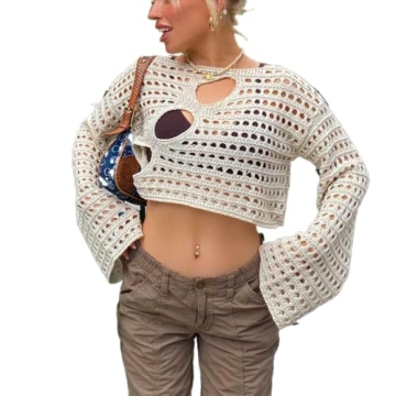 Women Y2K Hollow Out Long Sleeve Crop Top for Parties