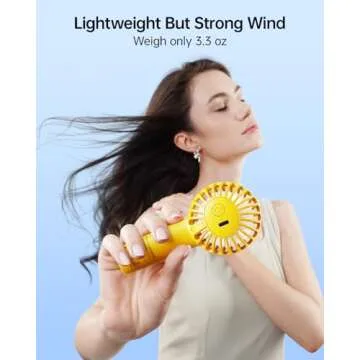 SWEETFULL Mini Portable Fan Powerful Handheld Fan Rechargeable,3 Speeds Personal Small Hand Fan for Travel Makeup Eyelash Fan for Stylish Kids Girls Women USB Cute Design Yellow