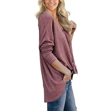IWOLLENCE Women's Loose Henley Blouse for Fall Fashion