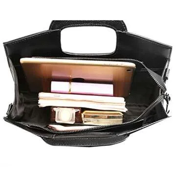 ZLMBAGUS Women Vintage Flap Tote Top Handle Satchel Handbags PU Leather Clutch Purse Casual Messenger Chain Shoulder Crossbody Bag Black