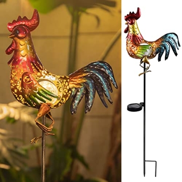 Tryme Chicken Decor Rooster Solar Lights Outdoor Decorative Garden Statue Gifts for Chicken Lovers W...