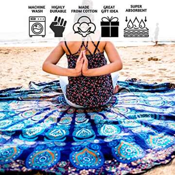 Folkulture Set of 2 Mandala Tapestry Hippie Indian Round Mandala Beach Blanket Picnic Table Cover Bo...