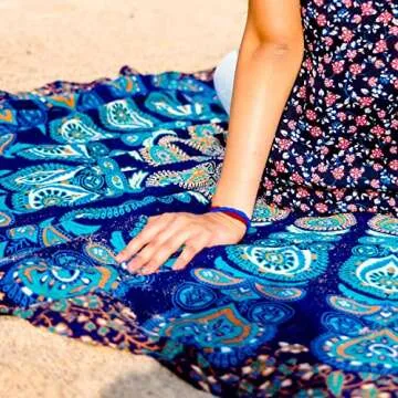 Folkulture Set of 2 Mandala Tapestry Hippie Indian Round Mandala Beach Blanket Picnic Table Cover Boho Gypsy Cotton Tablecloth Beach Towel Meditation Rug Circle Yoga Mat - 72 Inches, Blue and Pink