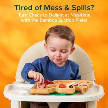 Bamboo Divided Suction Plates for Baby - Strong Suction Plates for Toddlers - Non-toxic All Natural ...