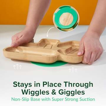 Bamboo Divided Suction Plates for Baby - Strong Suction Plates for Toddlers - Non-toxic All Natural Eco Friendly Materials - Digger