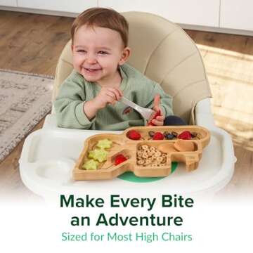 Bamboo Divided Suction Plates for Baby - Strong Suction Plates for Toddlers - Non-toxic All Natural Eco Friendly Materials - Digger