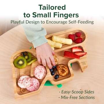 Bamboo Divided Suction Plates for Baby - Strong Suction Plates for Toddlers - Non-toxic All Natural Eco Friendly Materials - Digger