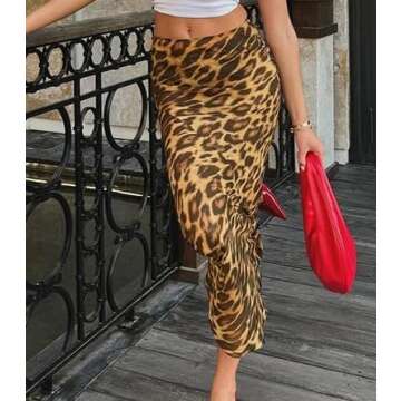 HOHOPEACH Leopard Print Skirt for Women | Trendy Y2K Summer Maxi Skirt
