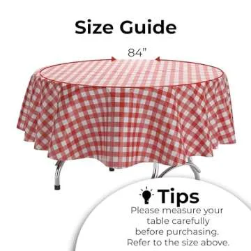 Exquisite Picnic Table Cover - 12 Pack Premium Round Plastic Tablecloth - Red & White Checkered BBQ ...
