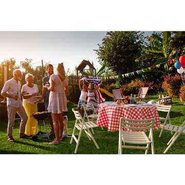 Exquisite Picnic Table Cover - 12 Pack Premium Round Plastic Tablecloth - Red & White Checkered BBQ Plastic Table Cover - Gingham Checkerboard Disposable Plastic Tablecloth 84 inch. Round