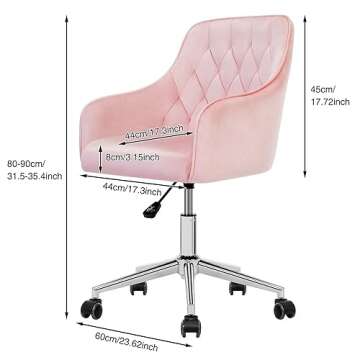 VANSPACE Velvet Desk Chair Vanity Chair for Makeup with Wheels and Back Home Office Chair Adjustable...