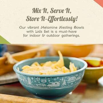 Camp Casual Melamine Bowls with Lids - 4 BPA Free Nesting Bowls with Lids Set for Indoor & Outdoor D...