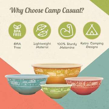 Camp Casual Melamine Bowls with Lids - 4 BPA Free Nesting Bowls with Lids Set for Indoor & Outdoor Dining - Sturdy, Lightweight, & Top Shelf Dishwasher Suitable Camping Bowl Set